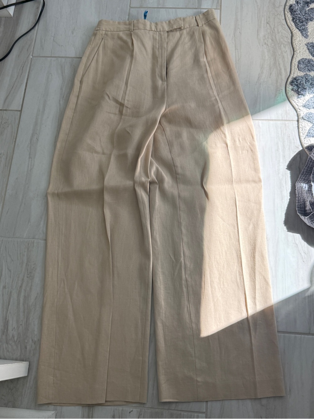 Zara Beige Elastic-Waist Linen Blend Trousers- Size XL